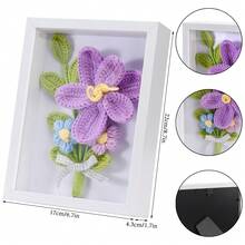 Marco de fotos de ganchillo hecho a mano con flores artificiales multicolores (22 x 17 cm, 22 x 22 cm, 31,3 x 22,3 cm) para decoración del hogar, con estampado floral realista, marco de fotos, cuadros de pared, dibujos y manualidades. - Multicolor - Ver 6