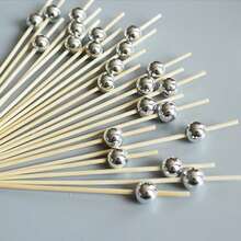 200 pièces Brochettes en bambou, design de perles de fantaisie rondes, convient pour la cuisine, la table, les salades de fruits, les mariages, les événements de fête, convient pour le Ramadan ou les fêtes, couleur argent