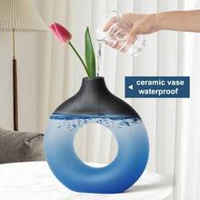 YSSM Wedding Medium Sized Ceramic Vase CupBlack Ceramic Donut Vase Set Of 2 Hollow Round Matte Pampas Flower Vases For Boho Home Wedding Party Room Dinner Table Shelf Decor.BlackTSS 1269 - 甜甜圈黑 - 查看 7