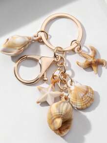 1 Pieza Llavero unisex de concha natural de dos tonos con colgantes de nube, estrella de mar y concha de trompeta. Serie de playa de verano, gran regalo para amigos, accesorios de llavero, llaveros para mujeres, pequeños regalos, regalos para ella, accesorios de coche de escuela, gótico lindo Y2k