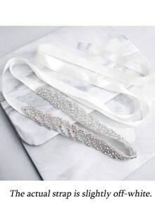 1pc Classic Heavyweight Rhinestone Champagne Satin Bridal Wedding Waist Belt Valentine's Day Accessories - Silver - View 8