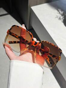 1 Pair Unisex Square Bohemian Style Sunglasses, Suitable For Street Style, Travel, Sports, Driving, Festivals, Outings, Summer Accessories, Vacations, Outdoor Activities, UV Protection, Golf, Hiking, Elegant Outfit, Sports, Parties, Outdoor Activities, Fishing, Holidays, Sun Protection - Leopard Tea - View 3