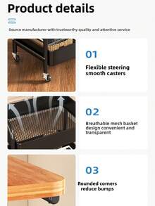 可移动双层咖啡桌，现代简约小推车架，适用于家庭、厨房、卧室储物架