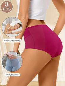 3-Pack Women's Period Panties - Mid-Rise Leak-Proof Comfort Underwear, Soft Breathable Fabric With Elastic Waistband, 3 Colors (Burgundy/Navy/Black) For Everyday & Menstrual Protection - 深藍色+灰色+紅色 - 查看 2