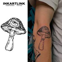 INKARTLINK 革命性技术纹身，半永久纹身，蘑菇，逼真纹身，真情纹身，临时纹身，假纹身，防水，逼真纹身外观，小众设计纹身，植物纹身 - 黑色 - 查看 2