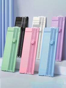 1 件切纸机，小尺寸，A4 兼容，滑动裁纸器，双面适用于纸张、照片、复印纸、文具，包括尺子和剪刀工具，返校礼物 - 彩色 - 查看 2