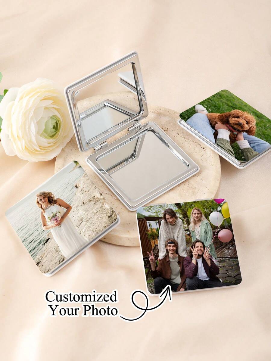 1 buc Oglindă compactă cu fotografie personalizată, Oglindă de buzunar cu imagine personalizată, Oglindă de machiaj cu nume personalizată, Cadou pentru domnișoare de onoare de nuntă, Frumusețe și sănătate, Toamnă elegantă, Cadou perfect pentru suvenir de nuntă