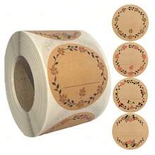 500 peças por rolo Etiquetas de Papel Kraft, Adesivos de Padrão de Guirlanda Redonda, Etiquetas para Latas, Etiquetas para Armazenamento de Alimentos, Etiquetas Adesivas para Sacos de Presente