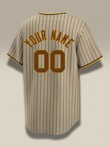 Custom Baseball Jersey For Men, Brown Polyester 100% Knit Fabric, Breathable & Fade Resistant, Regular Fit With Button Closure, All-Over Print, For Sports, Training, Casual Wear - Spring/Summer/Fall - Brown - View 4