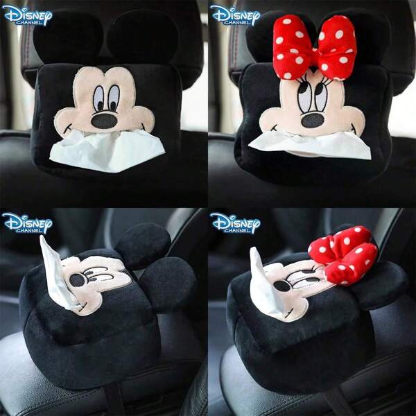 Sanrio Soporte para caja de pañuelos para coche con diseño de estilo cajón multipropósito portátil con diseño lindo de Mickey y Minnie Mouse, accesorio de coche precioso para mujeres