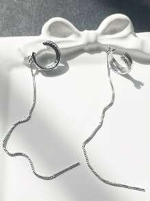 1 pieza Abrazadera de oreja con flecos de cruce de plata, simple y elegante