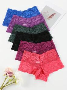 6-Piece Plus-Size Women's Lace Boy Shorts, Sexy Lingerie And Pajamas For Daily Wear. - Multicolor - View 3