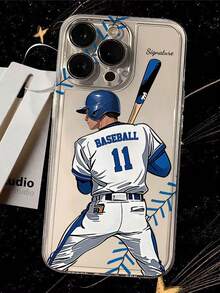 1pc Customizable Baseball Theme Transparent Phone Case, Compatible With IPhone 16 Pro Max/15/17/13/12 Mini/11/XS Max/6 7 8 Plus, Made Of TPU Material, Best Gift For Baseball Fans - White - View 2