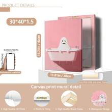 1 pièce de canevas d'art de salle de bain sans cadre avec des fantômes mignons, impression de canevas d'Halloween rose amusante, décoration murale d'Halloween rose effrayante, décoration d'Halloween vintage amusante (cadre en option)