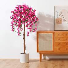 5FT Artificial Tree Tall Potted Fake Bougainvillea Trees For Outdoor Indoor Office Wedding Home Decor Lifelike Faux Plants With Wood Trunk And Pink Flowers - 綠色 - 查看 1