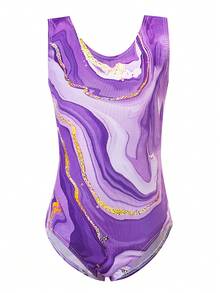Girls' Gymnastics Tight Jumpsuit Set Girls' Sparkling Ballet Dance Costume Two-Piece Set Sparkling Rolling Shorts - Purple - View 3