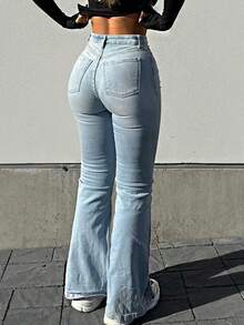 Bootcut Women Jeans Solid Color High Slim Fit Waist Stretch Casual Versatile - 淺色水洗藍 - 查看 3