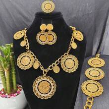 5pcs Middle Eastern Bridal Jewelry Set Necklace Earrings Ring Bracelet Accessory