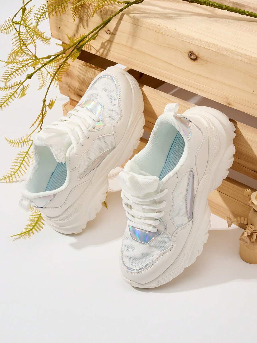 1 双春秋休闲透气系带轻便跑步鞋，适合青少年和校园的运动鞋 - 白色 - 查看 1