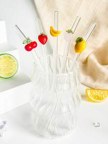 1/2/4 件/1/2 套可重复使用玻璃吸管，配有柠檬/樱桃/红草莓/粉红草莓水果饰物，适用于水杯，可爱弯曲透明吸管，配有清洁刷，适用于冷饮、奶茶、咖啡、果汁、冰沙、厨房、餐厅、鸡尾酒会、返校、送给女朋友/男朋友、父母、朋友的礼物、节日用品、万圣节、感恩节、圣诞节。 - 款式1 - 查看 3