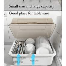 1 pieza Escurreplatos de cocina multicolor con tapa transparente, contenedor de almacenamiento de gran capacidad, escurridor de platos para el hogar