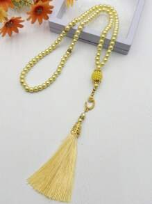 1 pieza Pulsera de cuentas de oración musulmana de 99 cuentas de vidrio con borlas, diseño minimalista de moda para uso diario