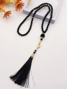 1 pieza Pulsera de cuentas de oración musulmana de 99 cuentas de vidrio con borlas, diseño minimalista de moda para uso diario