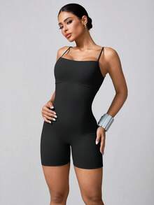 NcmRyu 1 件女士无缝弹力纯色时尚镂空工字背连体衣