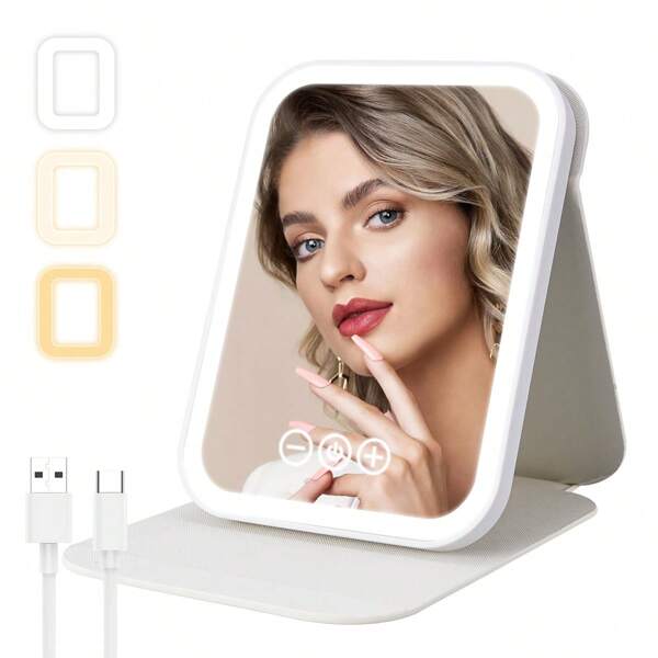 M MISS DREAM Led Schminkspiegel Tragbarer Reise Lichtspiegel, 3 Farblichter, Dimmbares Touch Screen, Wiederaufladbarer Tisch-led-klapp-kosmetikspiegel