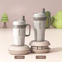 Leak-Proof 304 Stainless Steel Insulated Travel Mug, With Foldable Straw-Sipping Lid And Handle, For Hot/Cold Drinks Back To School