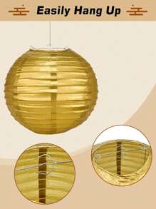 5pcs Gold Paper Lanterns Set, Easy-To-Hang 6", 8", 10" Round Chinese Paper Lanterns For Bridal Showers, Anniversaries & Celebrations, Indoor/Outdoor Decoration