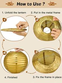 5pcs Gold Paper Lanterns Set, Easy-To-Hang 6", 8", 10" Round Chinese Paper Lanterns For Bridal Showers, Anniversaries & Celebrations, Indoor/Outdoor Decoration