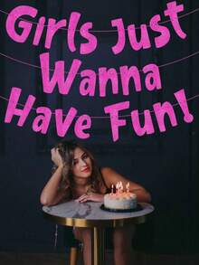 Just Wanna Have Fun Neon Pink Glitter Banner – Bachelorette Party – Birthday – Slumber Party – Pajama Party – Night Out Decorations, Supplies, Favors And Gifts