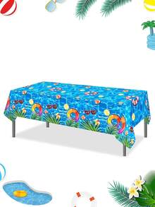 1pc 51.18" X 86.61" PE Material Waterproof Disposable Tablecloth, Summer Pool Hawaii Style Tablecloth, Suitable For Birthday, Summer, Graduation Parties And Daily Decor, Can Be Used As Backdrop Or Picnic Mat - Multicolor - View 5
