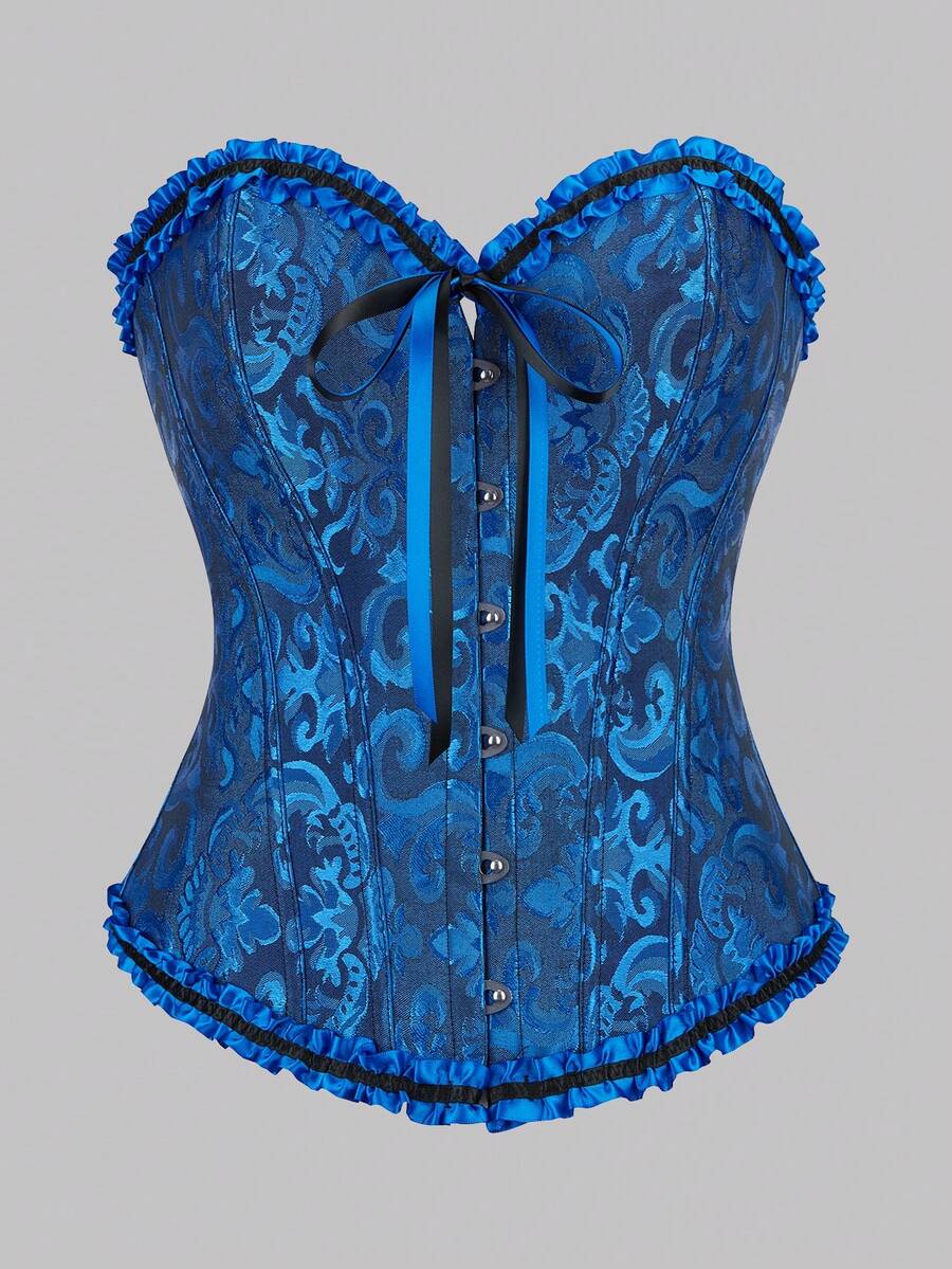 1 Áo corset phong cách cung điện châu Âu cổ điển dành cho nữ, thân áo định hình eo có thể điều chỉnh, chất liệu vải jacquard màu trơn, buộc dây phía sau, thích hợp cho váy dạ hội và váy cưới, màu xanh nhạt mát mẻ - Màu xanh lam - Xem 1