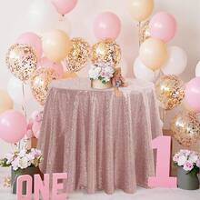 1pc Rose Gold Sequin Round Tablecloth 47-Inch, Party Table Cloth Suitable For Bridal Shower, Birthday, Wedding, Dessert, Banquet, Thanksgiving, Christmas - Multicolor - View 9