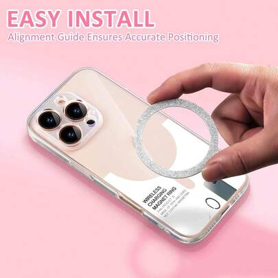 4个无线充电磁性金属环 - 不锈钢粘性垫，兼容智能手机和车载手机支架，经久耐用，多功能设计，磁性手机支架，时尚金属表面，不锈钢环兼容智能手机、安卓手机，生日礼物，送给家人和朋友的手机支架，手机配件