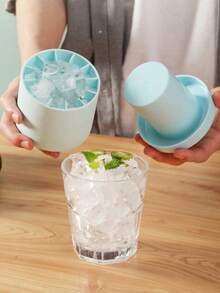 1 个便携式硅胶冰模，圆柱形 3D 制冰机冰块，易于拆卸的多隔间硅胶冰格和简单的桶设计，带盖，可重复使用的制冰机，适用于家庭、酒吧、俱乐部和户外夏季饮品，非常适合鸡尾酒和水果、厨房必需品、厨房配件、学校、大学、学生宿舍用品、国庆节、返校季 - 彩色 - 查看 9