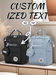 定制背包，节日主题名称，适合学生，个性化书包，旅行包，学生旅行背包，纯色大容量休闲手提包，配有拉链，适合日常使用和作为礼物 - 彩色 - 查看 2