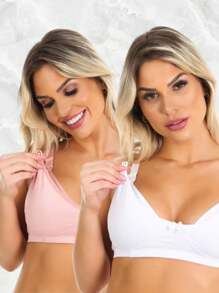 Kit 3 Sutiãs Amamentação Pós Parto Grávida Abre Fácil Sem Bojo - AmaLiz DESC