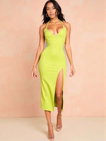 VESTIDO HEBILLA METALICA  Liso    Casual  Dulce  Elegante  Bohemio  Sencillo  Fiesta    Canalé    Apliques  ABERTURAS  Abertura alta  Abertura  Abertura en V    ESCOTE PROFUNDO  Playa  Noche de fiesta  Vacaciones  Boda  Oficina  Casa  Diario  Fiesta de Cumpleaños  Jardín  Formal y de noche  Sesión de fotos