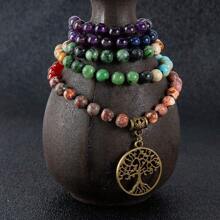 108 Natural Stone Mala Bead Colorful Gemstone Meditation Yoga Prayer Beads Necklace, Suitable For Men And Women As Multi-Layer Wrap Bracelet