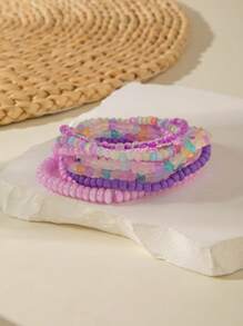imoli 8pcs/Set Boho Beach Resin Beaded Bracelets, Dopamine Color Stone Chips, Adjustable Jewelry Bracelet Set For Beach Lovers And Daily Vacation Wear (Bead Quantity And Stone Size May Vary Slightly)