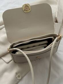 Elegante Bolso De Hombro Retro Decorado Con Herrajes Redondos De Color Sólido - Beis - Ver 6