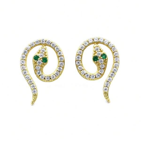 1 Pair 925 Sterling Silver Serpent Shaped Stud Earrings For Women, Fashionable With Zirconia Stones, Minimalist & Versatile Design For Daily, Dating, Festivals & Occasions
