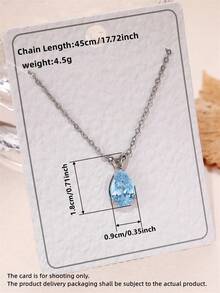 1pc Elegant Cubic Zirconia Pendant Necklace, Suitable As Valentine's Day Gift, Wedding, Engagement, Anniversary, Party Jewelry For Women - Baby Blue - View 6