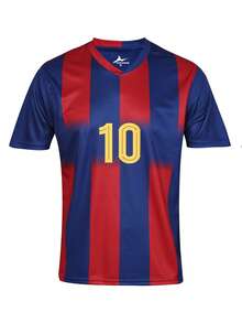 SURUIDA 1 件男士巴塞罗那队球衣 #10 足球衫，适合青少年、运动比赛、休闲团队运动短袖上衣