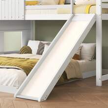 Sairedel Bunk Bed With Slide, House Bed, Children's Bed, With Gate, With Window And Roof, With Three-Step Ladder, Pine + MDF, White, 90x200cm & 140x200cm - 白色 - 查看 5