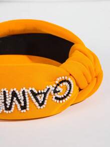 1 pièce Bandeau en tissu de couleur unie à larges bords, style coréen, pour femme, avec lettres perlées, accessoire de coiffure de luxe personnalisé et de haute qualité