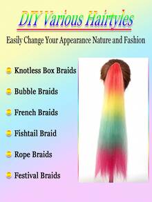 1-2 件装 26 英寸橙黄绿渐变色 DIY 编发接发 | 女士合成 Yaki 直发耐热蓬松马尾 | 适合万圣节、圣诞节、节日派对 - 彩色 - 查看 4